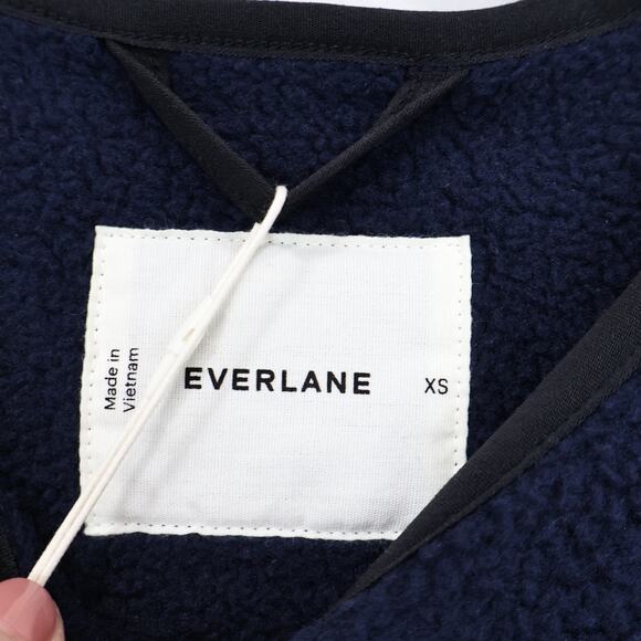 NWT Everlane The Teddy Fleece Sherpa Liner Longline Jacket Navy Blue Size XS - Picture 10 of 12